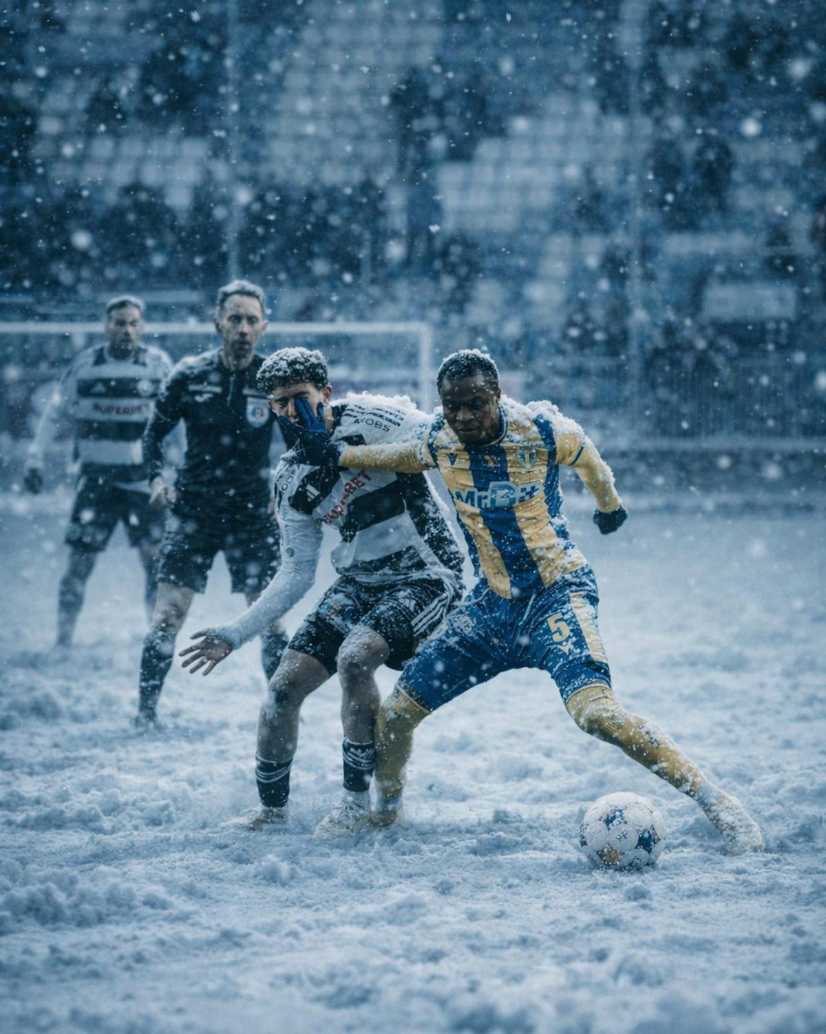 Superliga, îngropată în zăpadă! Cum ar arăta meciurile din România într-un scenariu de iarnă extremă