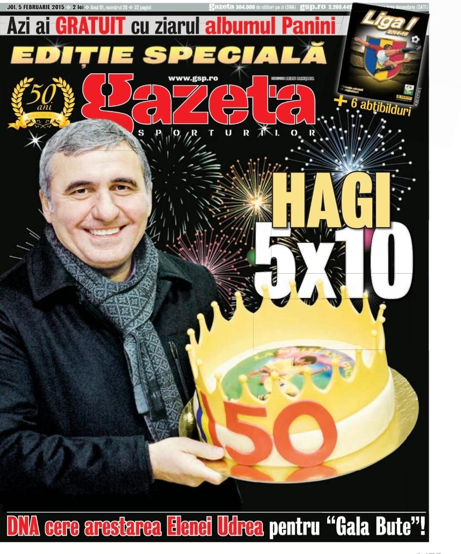 Coperta Gazetei Sporturilor de pe 5 februarie 2015, o ediție specială de 18 pagini dedicate exclusiv „Regelui” Hagi Acum fix 10 ani, GSP îl întreba pe Gică Hagi unde se vede în 2025 » Răspunsul publicat în premieră: „Acolo mă văd, ăsta e secretul”