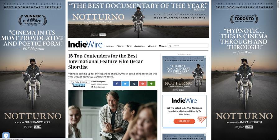 Promovarea lui „Notturno” la Oscar, pe site-ul Indiwire ProPublica, platforma de investigații cea mai importantă din SUA, elogiază „munca absolut extraordinară a ziariștilor de la Gazeta Sporturilor”