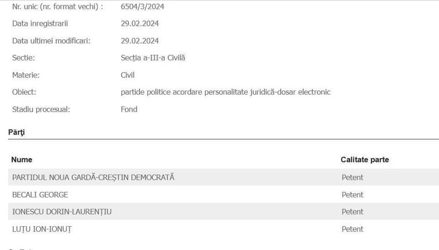 foto: captură portal.just.ro În an electoral, Gigi Becali și Luțu înființează „Noua Gardă” » Cerere oficială depusă
