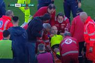 Accidentare șocantă și gravă a unui arbitru în Serie B. A fost scos pe targă și dus la spital!