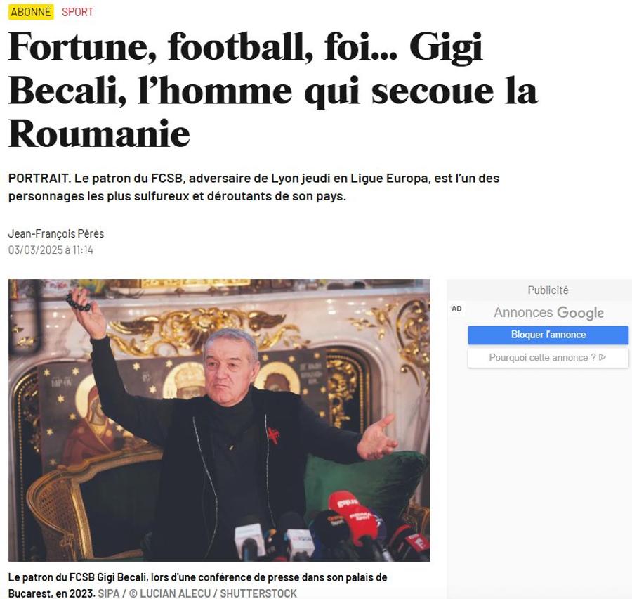 Materialul din JDD „Vituperant și volubil, și-a insultat și mituit adversarii” » Înainte de Lyon - FCSB, Journal du Dimanche i-a făcut portretul lui Gigi Becali: „În spatele extremistului Becali există Gigi”
