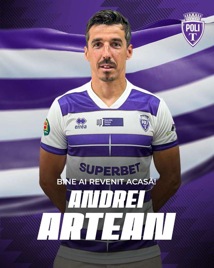 Andrei Artean a fost prezentat la Poli Timișoara // foto: Facebook Vicecampionul României cu U Cluj a fost prezent în Liga 2: „Bine ai revenit, Bebe!”