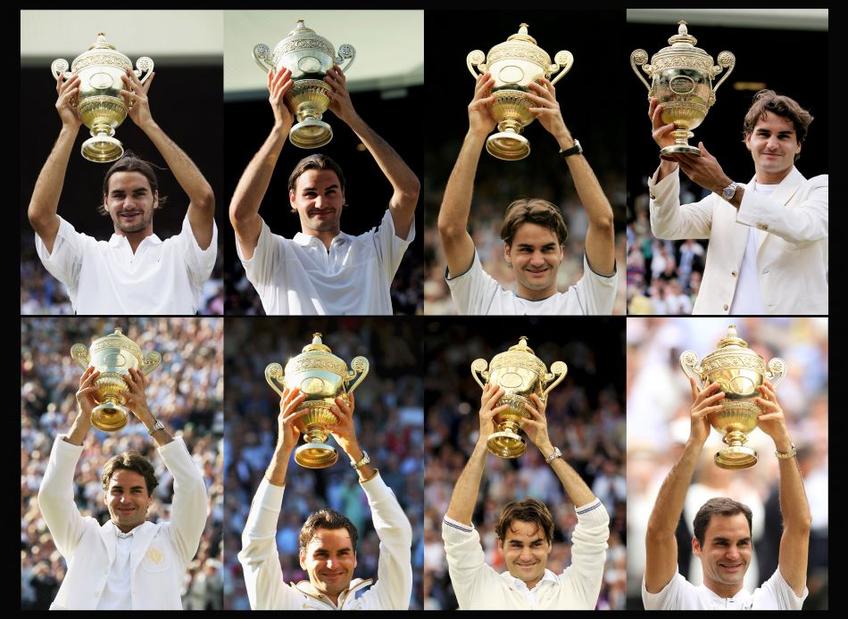 Roger Federer și cele opt imagini ale triumfurilor sale de la Wimbledon Foto Guliver/GettyImages