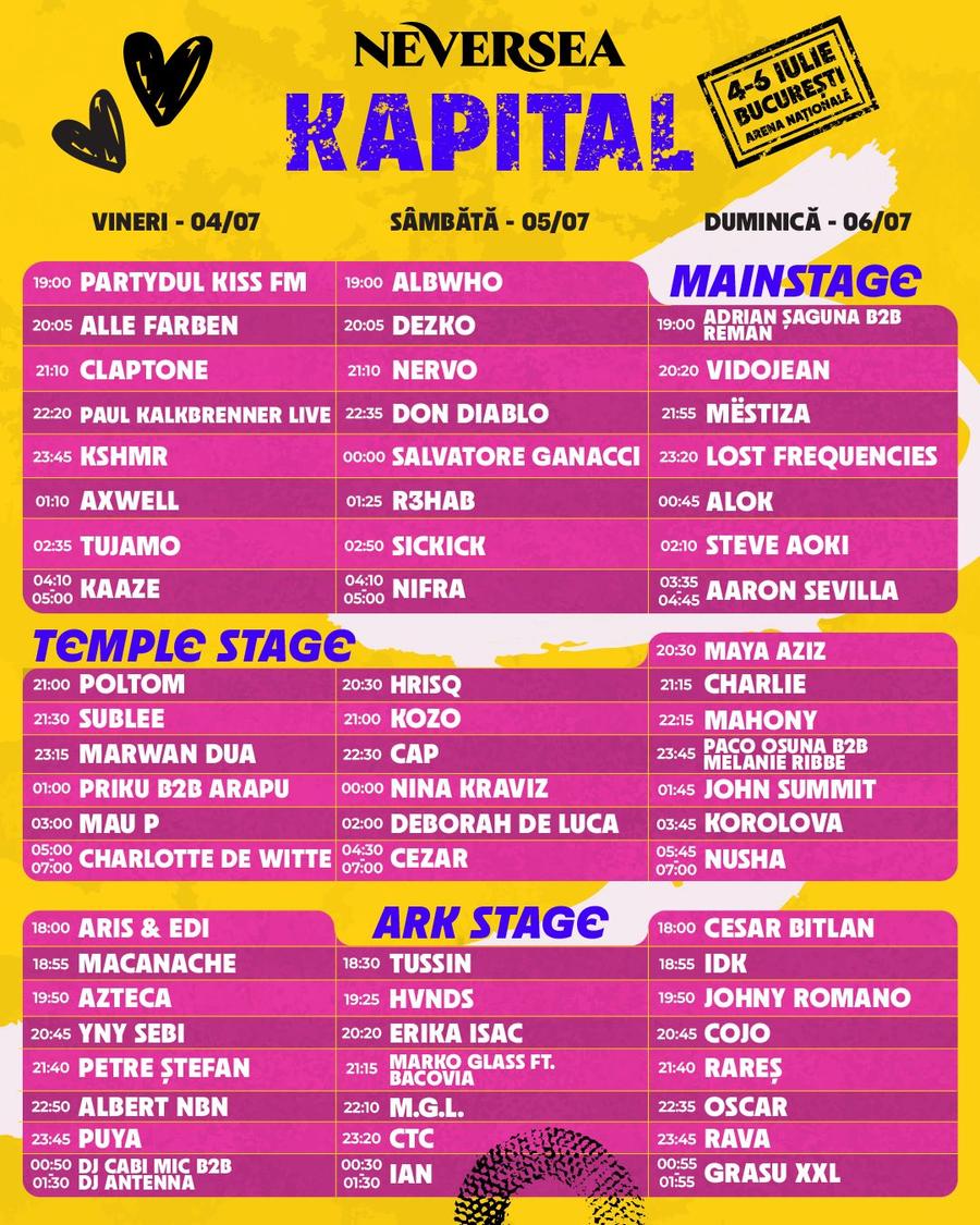 Programul pe zile de la Neversea Kapital Peste 70.000 de oameni, pe Arena Națională, la Neversea Kapital! Salvatore Ganacci a mixat purtând un tricou cu Gică Hagi, iar Florin Salam a fost surpriza serii