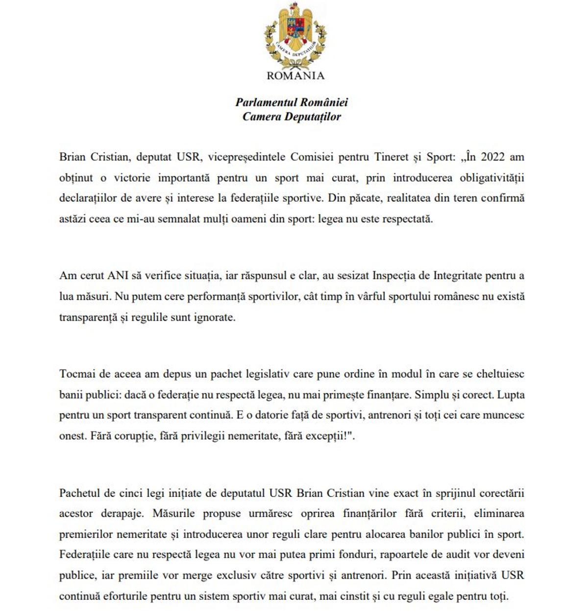 Care sunt federațiile sportive care încalcă legea? Agenția Națională de Integritate anunță primele măsuri, după un raport îngrijorător: 13 dintre ele sfidează total transparența