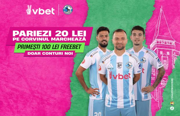 Corvinul Hunedoara și VBET: Parteneriatul continuă în Liga 1! Susține echipa și câștigă cu promoția „Corvinul Marchează”