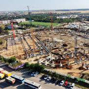 Imagini din dronă cu șantierul stadionului „Nicolae Dobrin”, la începutul lui septembrie 2026
