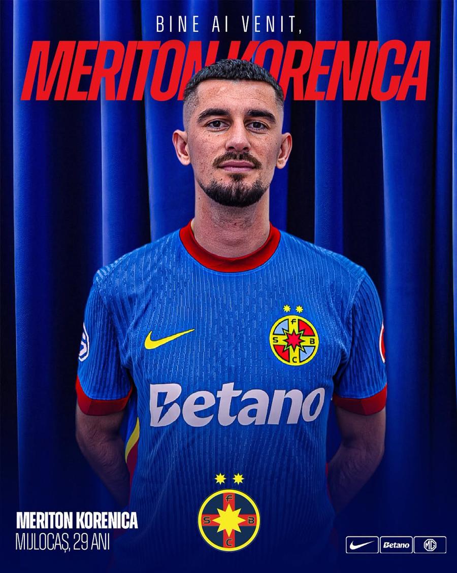 Meriton Korenica, noul „nouar” de la FCSB » Mijlocașul a fost prezentat oficial