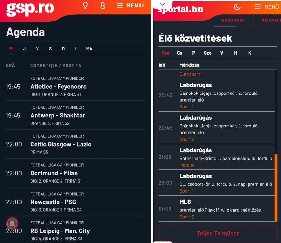 Zona de „Agenda zilei” de pe GSP și cea de pe Sportal Ungaria Cine sunt Cătălin Țepelin și echipa GSP: modelul românesc a fost copiat de Ringier pentru siteurile sale de sport din Grecia, Serbia, Ungaria, Slovacia, Kenya, Uganda și Nigeria