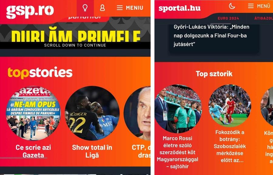 Zona de „Top Stories” de pe GSP și cea de pe Sportal Ungaria Cine sunt Cătălin Țepelin și echipa GSP: modelul românesc a fost copiat de Ringier pentru siteurile sale de sport din Grecia, Serbia, Ungaria, Slovacia, Kenya, Uganda și Nigeria
