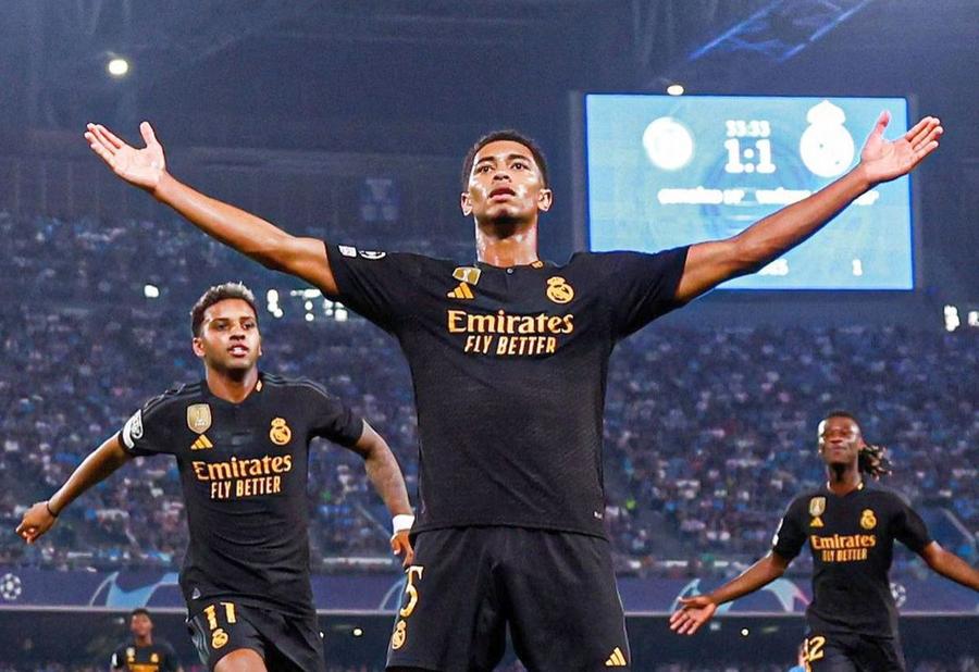 Jude Bellingham celebrează golul marcat în poarta lui Napoli.
Foto: Instagram @judebellingham Ionel Ganea știe cine va decide „El Clasico”: „E bun de tot. La vârsta lui, alții prin România tot speranțe sunt”