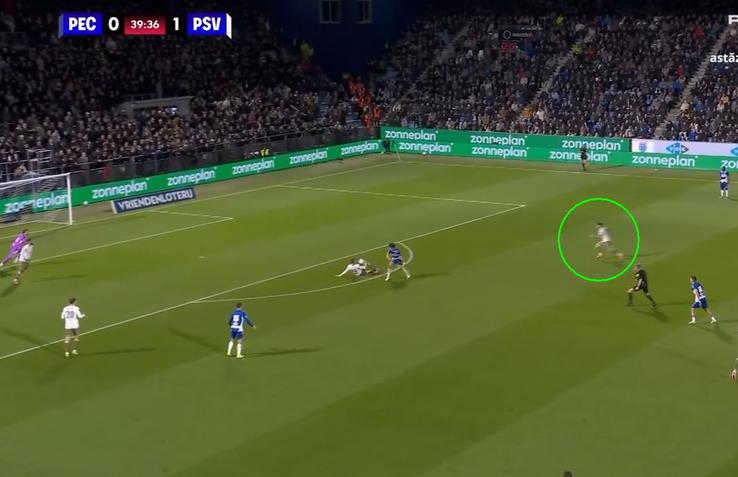 Cum a înscris Dennis Man primul gol pentru PSV / FOTO: Captură TV@Prima Sport 3