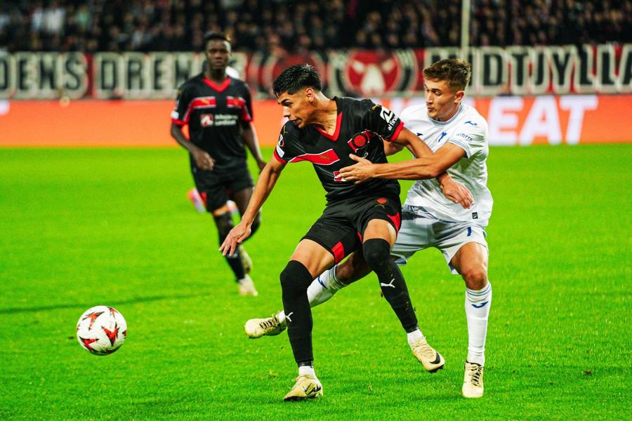 Mijlocașul ecuadorian Dario Osorio (20 de ani), care a deschis scorul în partida cu Hoffenheim, e cotat la 7 milioane de euro pe Transfermarkt.com / Foto: Imago Cele 6 capitole la care titularii lui FCSB sunt net depășiți de primii 11 ai lui Midtjylland