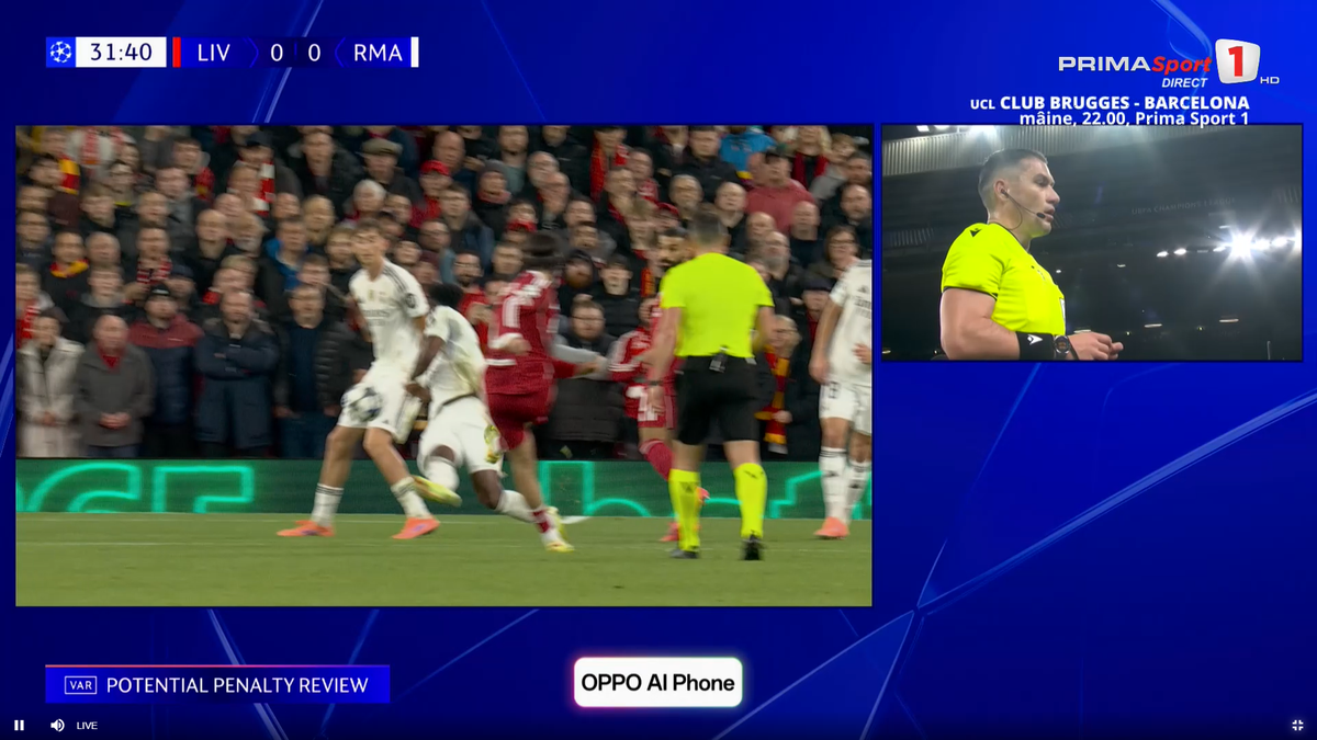 Mingea atinsă cu mâna de Tchouameni în Liverpool - Real Madrid