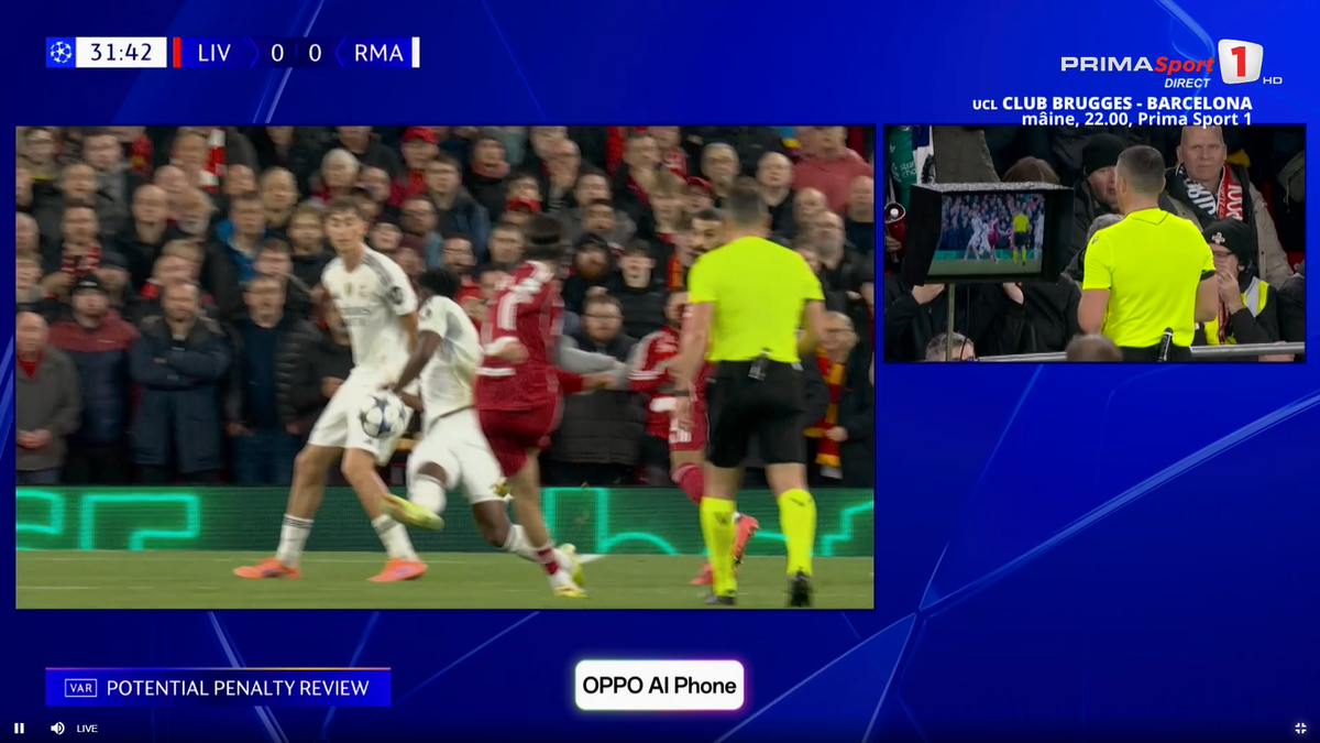 Mingea atinsă cu mâna de Tchouameni în Liverpool - Real Madrid