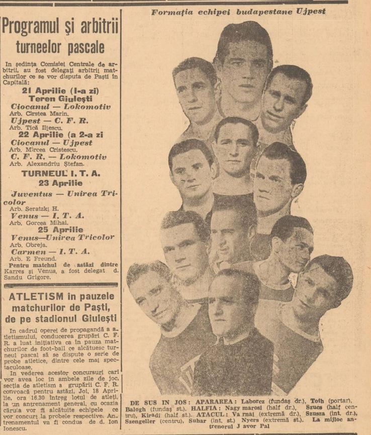 Nagymarosi a venit la București în aprilie 1946 pentru un turneu pascal FOTO: Captură „Sportul Popular”