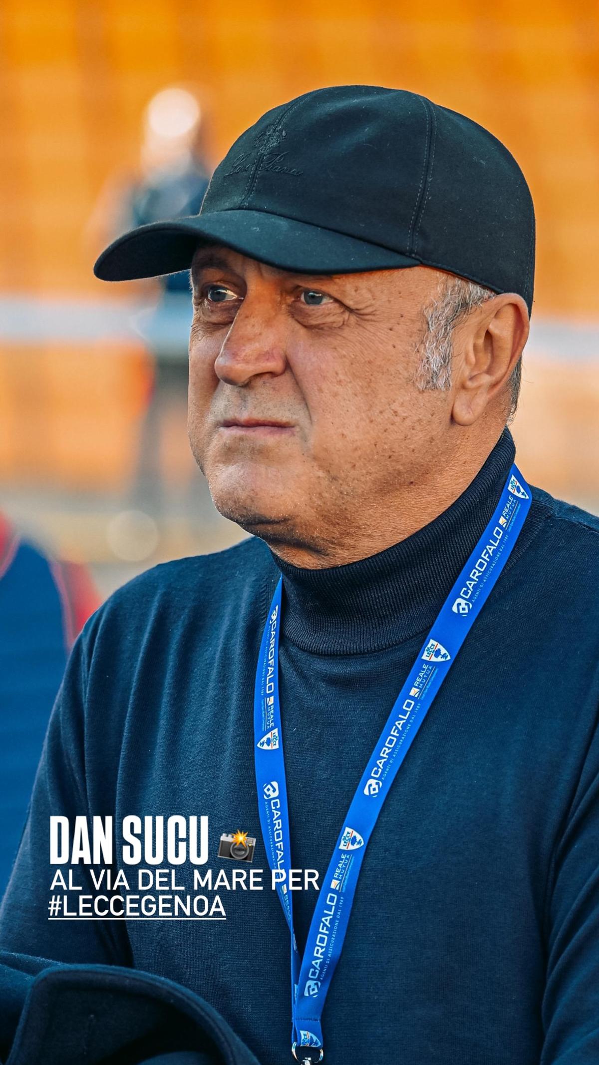 Dan Șucu, prezent pe stadionul Via del Mare, înainte de Lecce - Genoa. Foto: Instagram