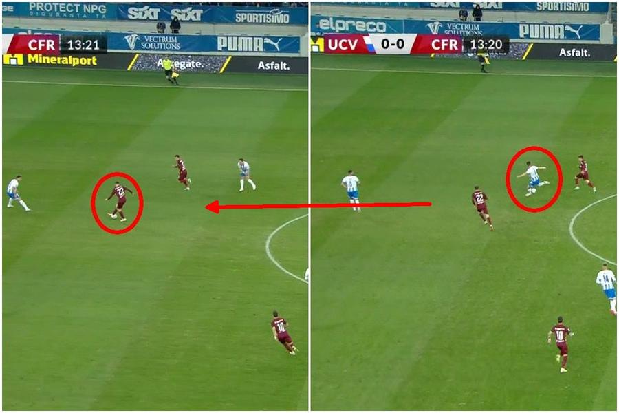 FOTO: Captură @Telekom Sport CSU Craiova - CFR Cluj, deblocat de o gafă de amatori » Cum a ajuns mingea la Petrila