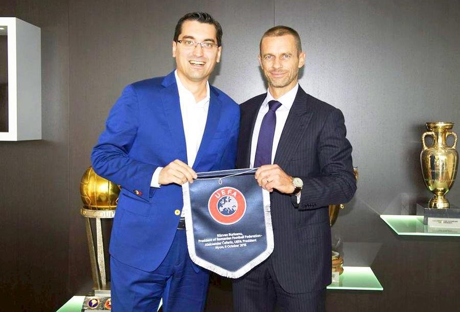 Răzvan Burleanu, alături de președintele UEFA, Aleksander Ceferin Vin zile de foc la UEFA. Ceferin modifică statutul și așteaptă votul pentru a continua ca președinte » Implicarea lui Burleanu + „O revoltă acum ar fi un dezastru