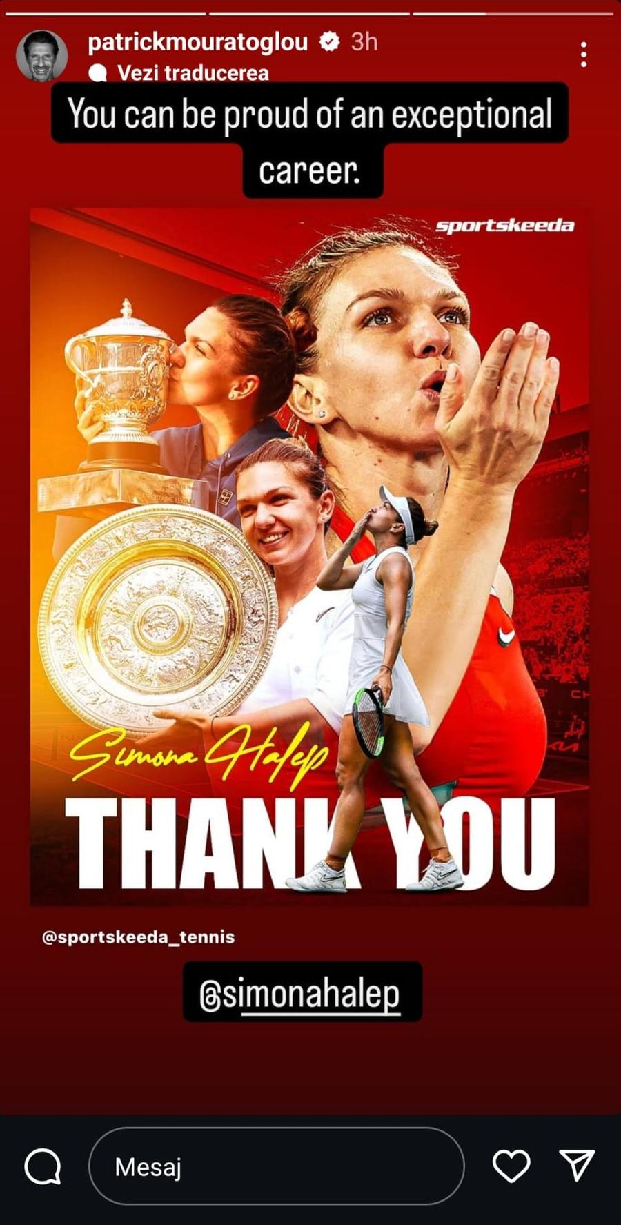 Reacție Patrick Mouratoglou / foto: Instagram A venit poate cea mai așteptată reacție! Patrick Mouratoglou, ȘAPTE cuvinte după retragerea Simonei Halep