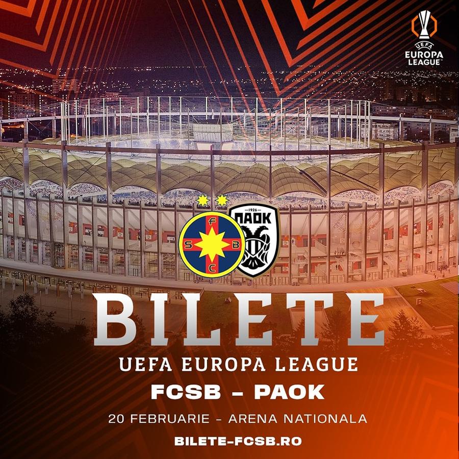 Bilete la FCSB - PAOK, foto: Facebook @FCSB FCSB pune în vânzare biletele pentru meciul cu PAOK din Europa League » Cât costă cel mai ieftin