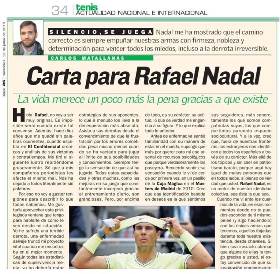 Scrisoarea ZGUDUITOARE primită de Rafael Nadal de la un jurnalist diagnosticat cu scleroză: „Când văd cât de puțin a mai rămas intact, un singur lucru mă consolează”