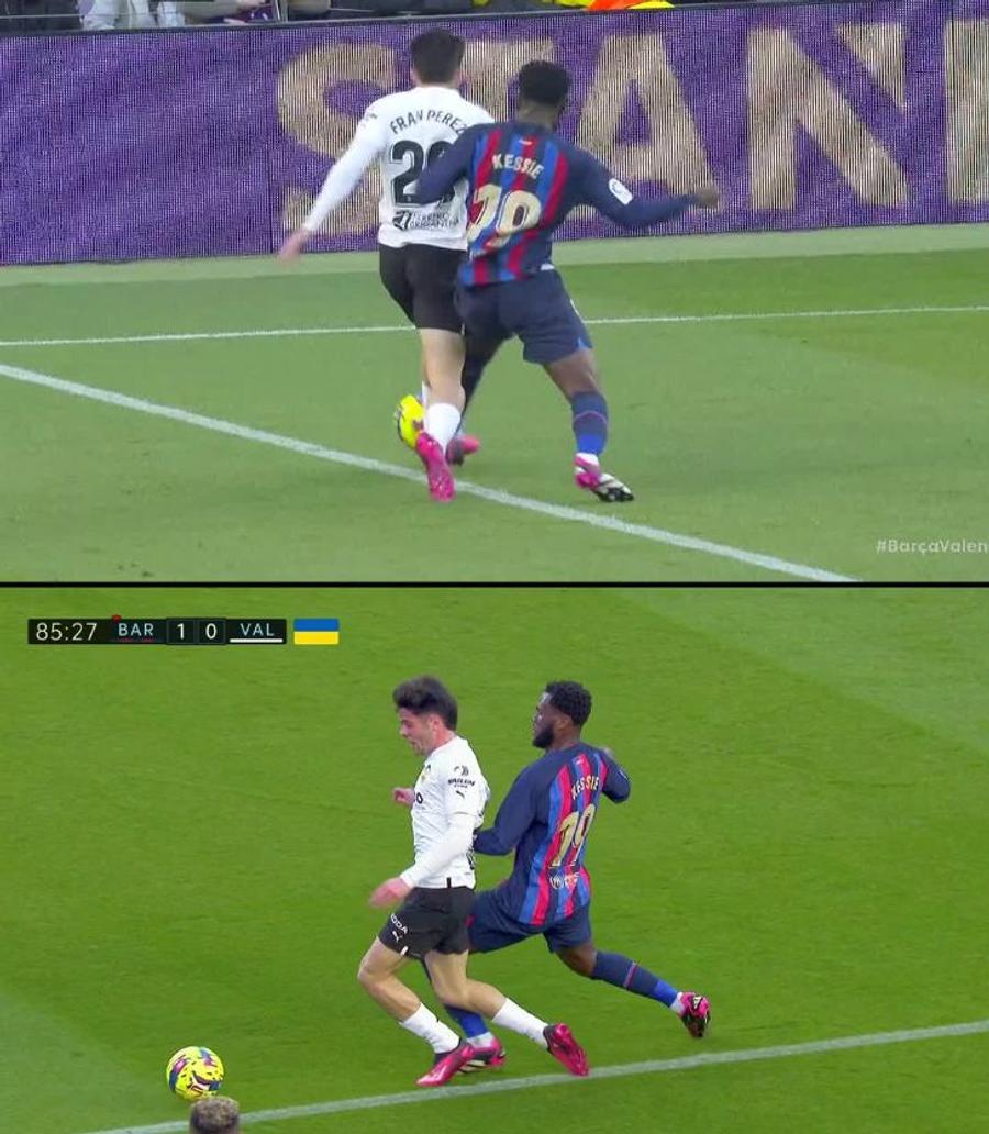 Faza la care Valencia a cerut penalty / Captură ESPN Barcelona, victorie în zece oameni în fața Valenciei, într-un final în care „liliecilor” le-a fost refuzat un penalty