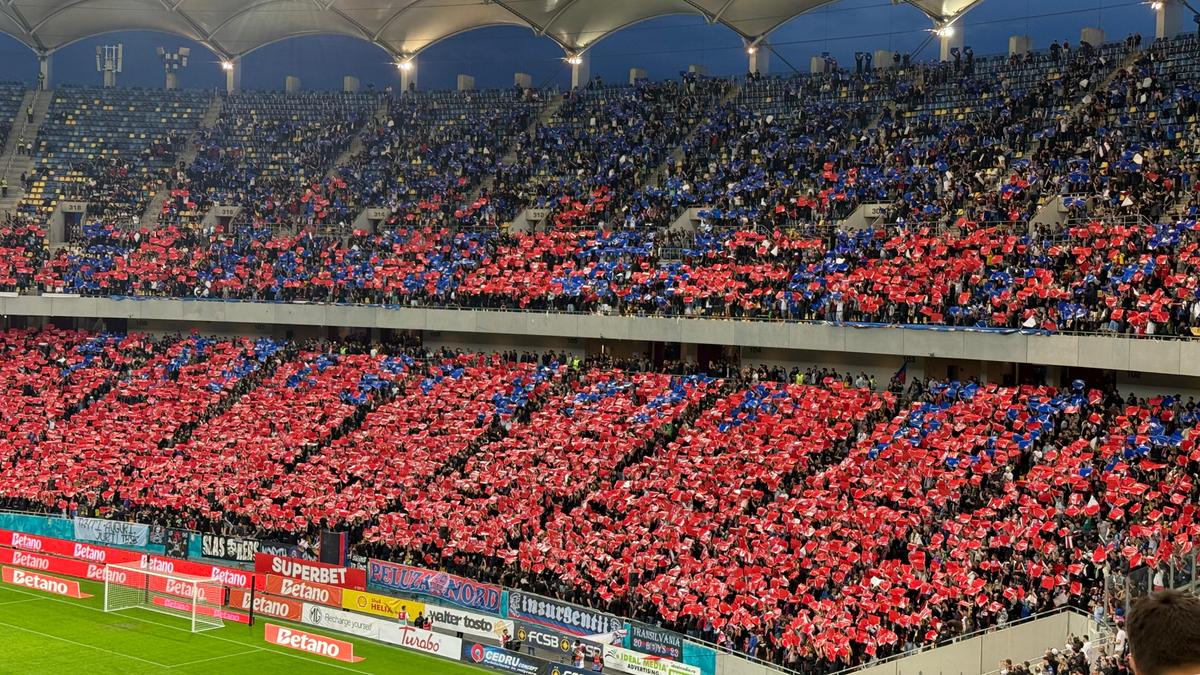 Spectacol în roșu și albastru! Galeria FCSB, superioară în duelul peluzelor: scenografia afișată în derby + dinamoviștii au răspuns cu un citat din Elisabeta Rizea
