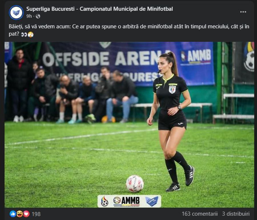 Mesaj cu tentă sexistă publicat pe contul oficial al Superligii București: „Băieți, să vă vedem acum!” „Ce ar putea spune o arbitră în pat?” » Derapaj sexist pe contul oficial la minifotbal