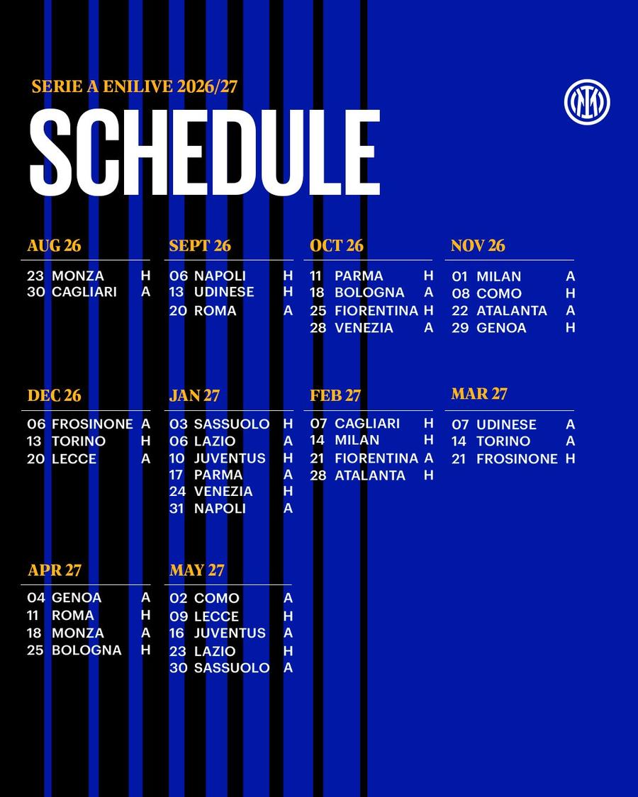 Programul celor de la Inter în noul sezon competițional S-a tras la sorți țintarul în Serie A! Cu cine debutează Interul lui Cristi Chivu în sezonul 2026 - 2027