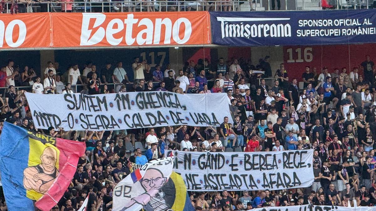 Mesajul apărut în peluza FCSB-ului la meciul cu CFR Cluj din Supercupa României