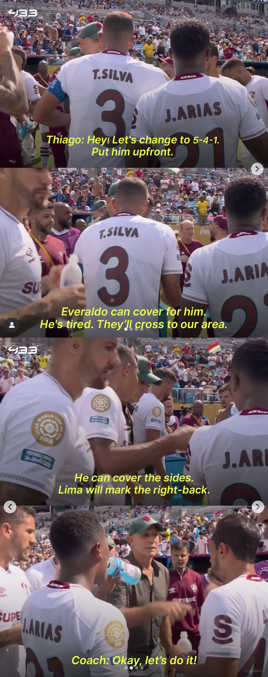 Soluțiile propuse de Thiago Silva, în meciul Fluminense - Al Hilal // SURSA: 433 „Va fi un antrenor grozav!” » Thiago Silva a schimbat tactica echipei sale într-o pauză de hidratare și Fluminense a obținut calificarea în semifinale la Mondialul Cluburilor
