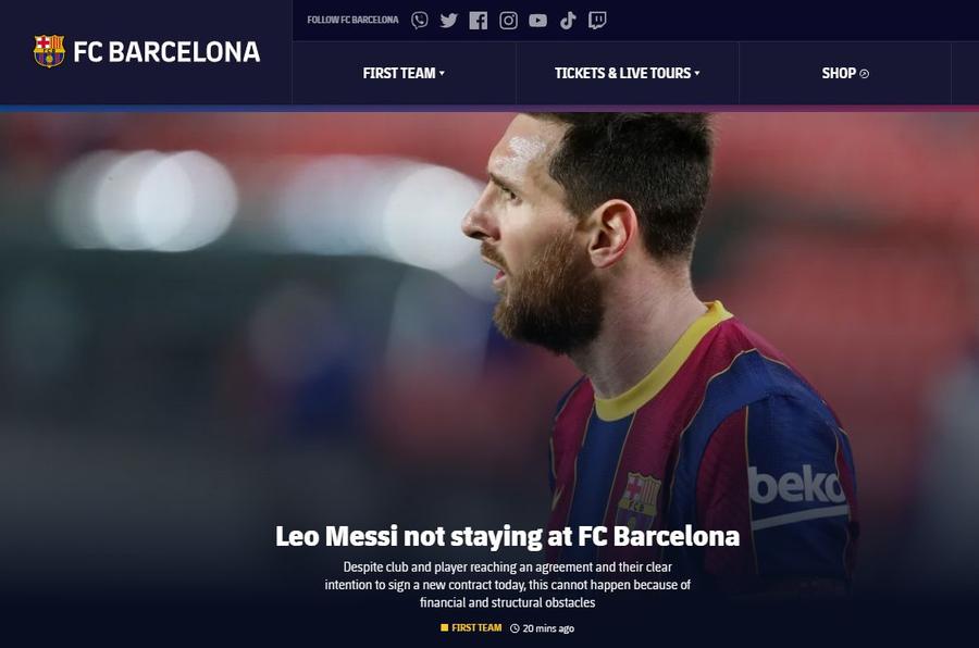 Barcelona a anunțat despărțirea de Messi. Așa arăta site-ul oficial, înainte să cadă Anunț OFICIAL: Leo Messi NU va mai juca la Barcelona!