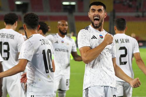 Bayramov, sărbătorind golul din Shkendija - Qarabag // foto: Facebook @ Qarabag FK