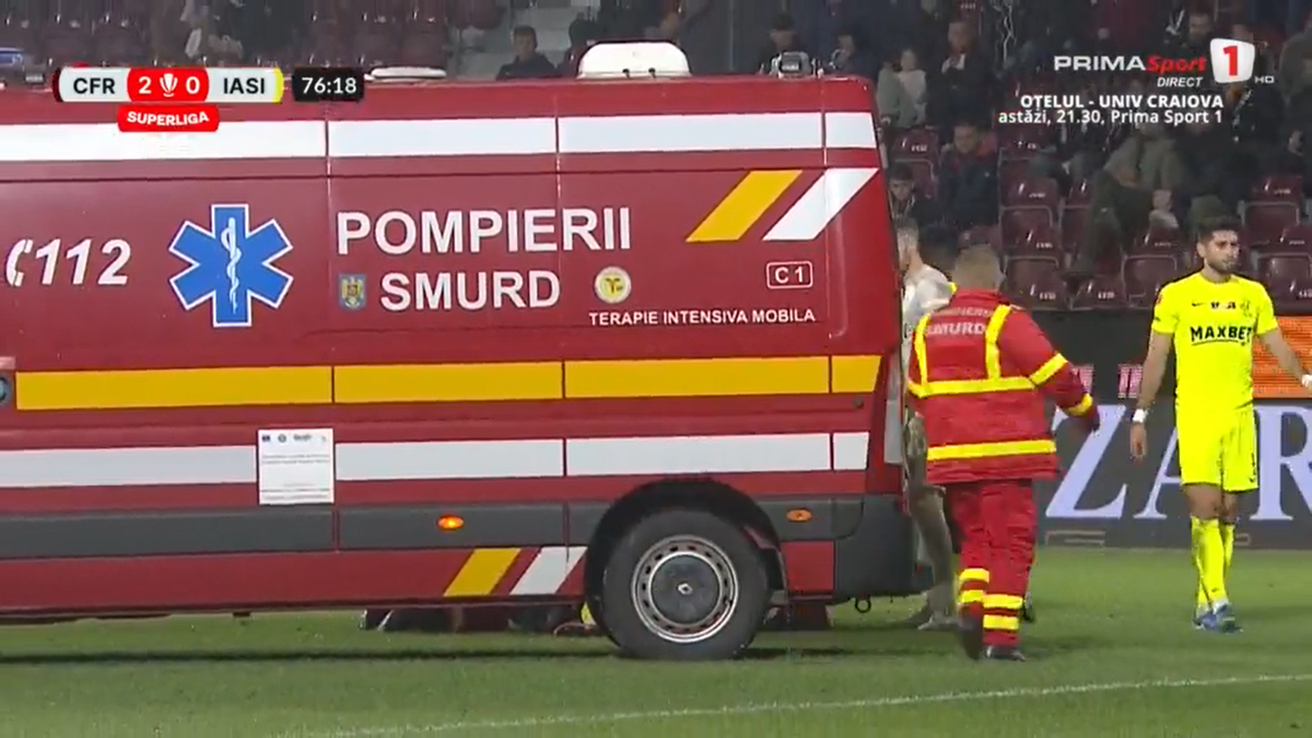 S-a zvârcolit pe jos după o intrare criminală » A intrat ambulanța la CFR Cluj - Poli Iași