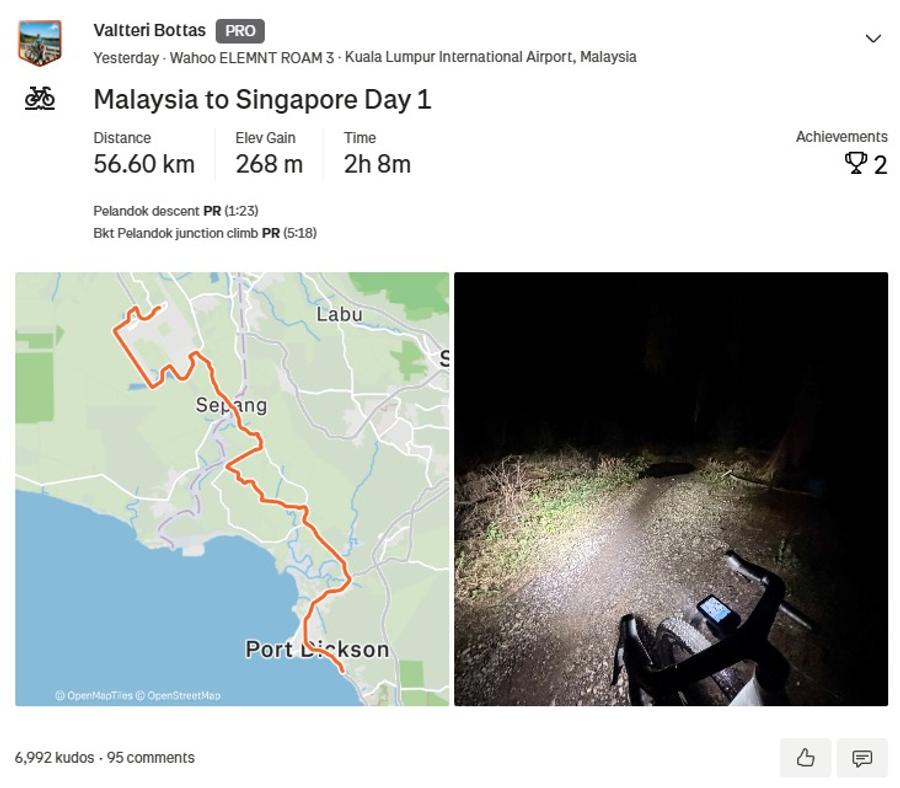 După cursa de la Sepang, Valtteri Bottas, pilotul Cadillac, a pornit spre Singapore... pe bicicletă