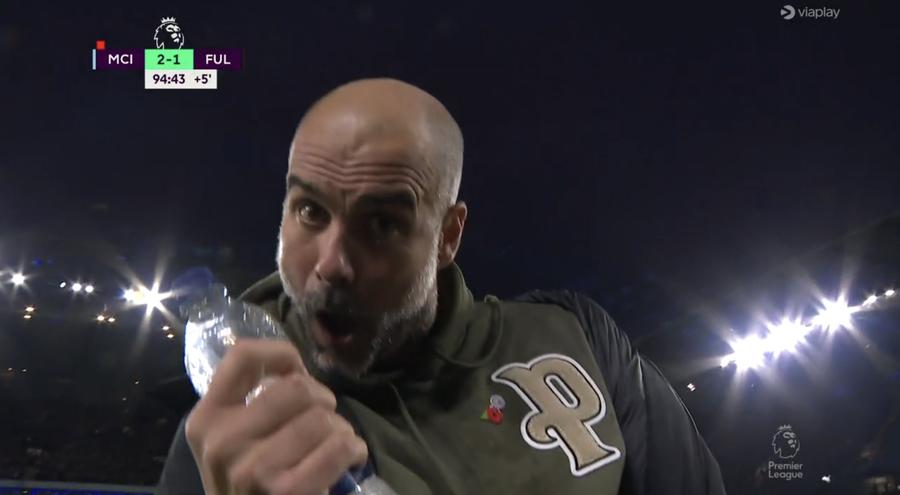 Reacția lui Guardiola după golul lui Haaland cu Fulham/ foto: Twitter Bucurie fără margini la Manchester City » Haaland a adus victoria la ultima fază + Cum a reacționat Guardiola