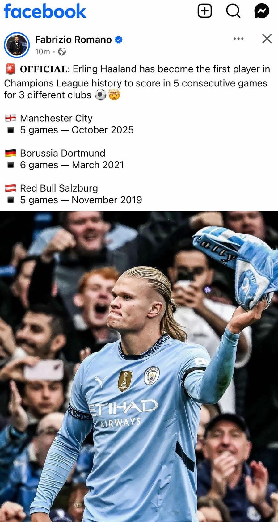 Erling Haaland este primul jucător din istoria Ligii Campionilor care înscrie în 5 meciuri consecutive pentru trei echipe diferite // SURSA: Fabrizio Romano Manchester City - Borussia Dortmund 4-1 » Victorie categorică a „cetățenilor” + un nou record stabilit de „robotul” Haaland