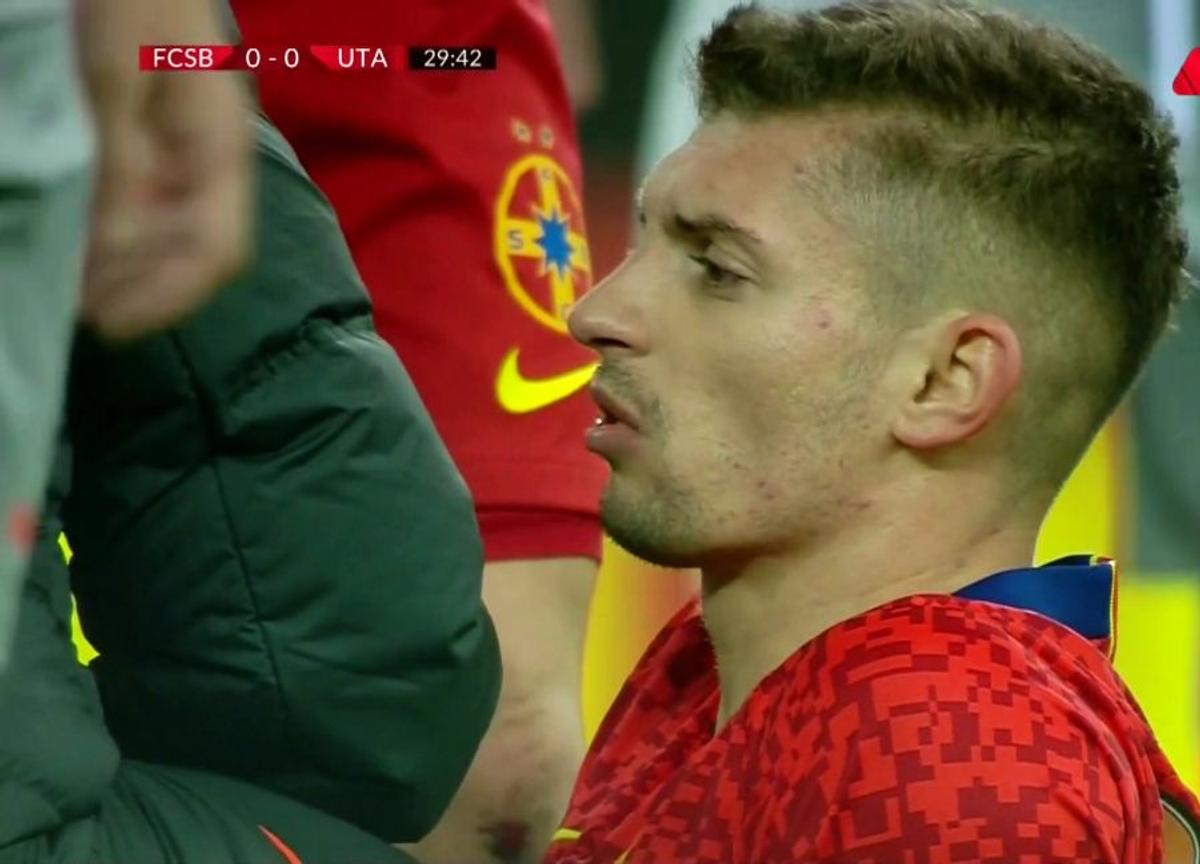 Florin Tănase, accidentare FCSB - UTA / FOTO: Captură @Look Sport+