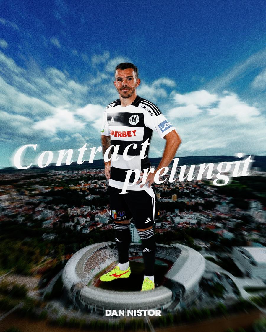 Dan Nistor, prelungirea contractului cu Universitatea Cluj / sursa foto: Facebook FC Universitatea Cluj „Dinozaurul” a semnat noul contract în Superliga