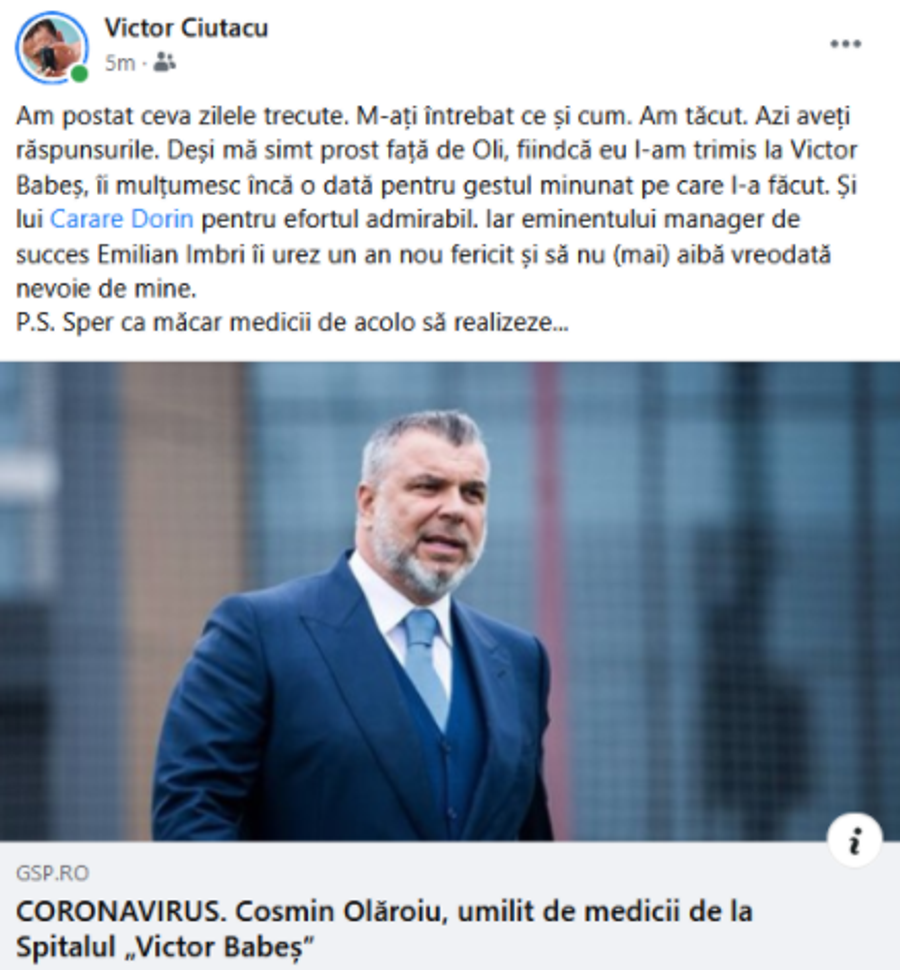 Victor Ciutacu, reacție promptă după dezvăluirile lui Cosmin Olăroiu: „Să nu mai aibă nevoie de mine!”
