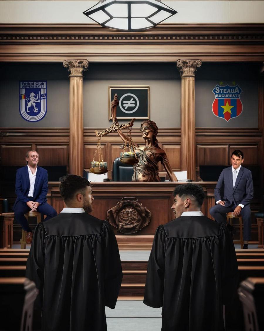 Montajul foto controversat publicat de FCU Craiova pe rețelele sociale înaintea duelului cu FCSB. Foto: FC U Craiova Se reaprinde scandalul între olteni, chiar înainte de FCU Craiova - CS Universitatea » Ce solicitare s-a trimis la OSIM: „Va fi o surpriză pentru toată lumea”