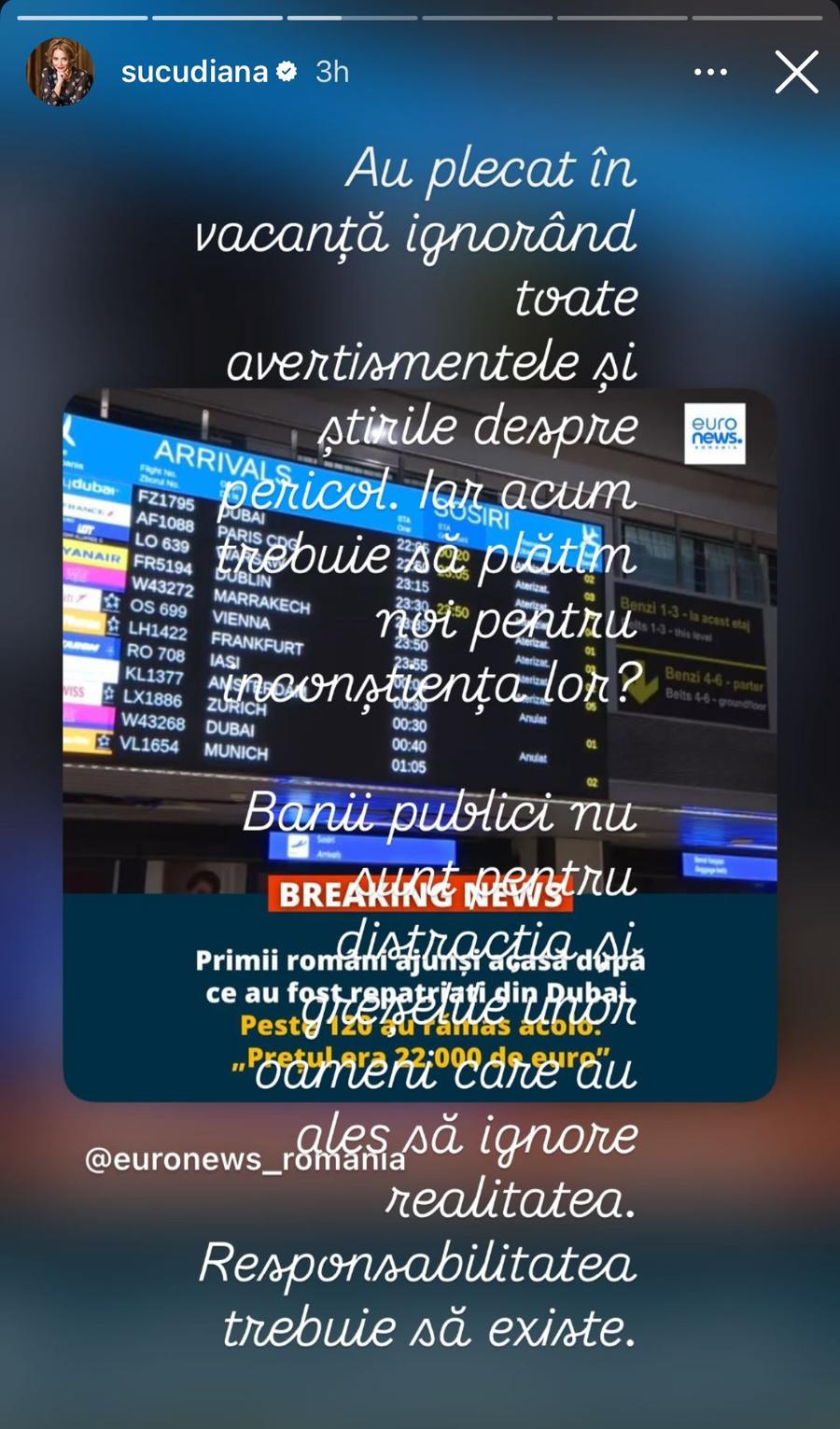 Mesajul postat de Diana Șucu Diana Șucu, drastică în privința românilor prinși în războiul din Orient: „Plătim noi pentru inconștiența lor?”