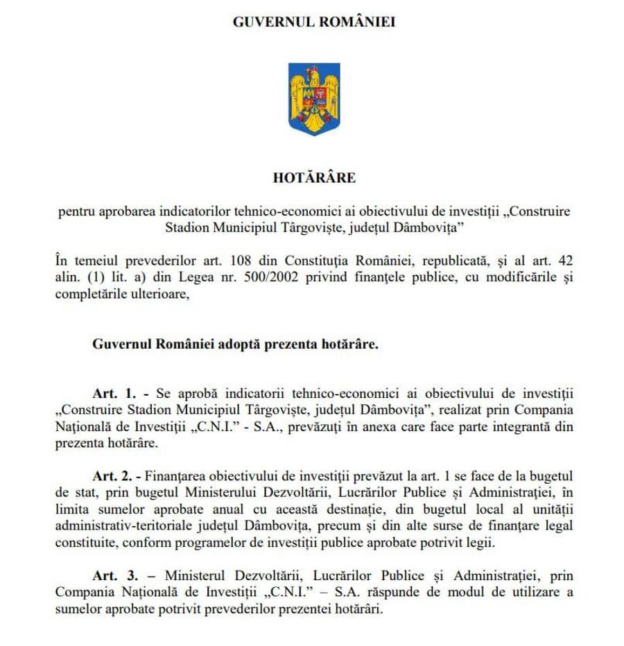 Hotărârea de Guvern Incredibil! Guvernul a aprobat construcția unui nou stadion de 70 mil. € într-un oraș cu o singură echipă, unde se modernizează deja o arenă!