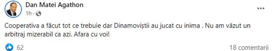 A izbucnit după Botoșani - Dinamo: „Arbitraj mizerabil! Cooperativa a făcut tot ce trebuie, dar noi am jucat cu inima”