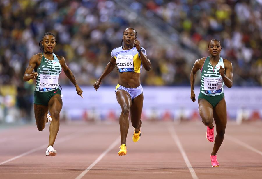 Imagine din cursa feminină de la 100 metri FOTO Guliver/GettyImages Fata rea s-a cumințit » Sha'Carri Richardson a obținut cea mai importantă victorie a carierei