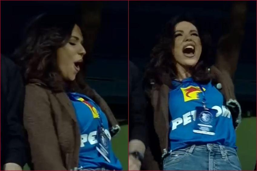 Andreea Bododel, fosta soție a fotbalistului Tibi Bălan, a atras toate privirile la meciul dintre Farul și Rapid, din play-off-ul Superligii.