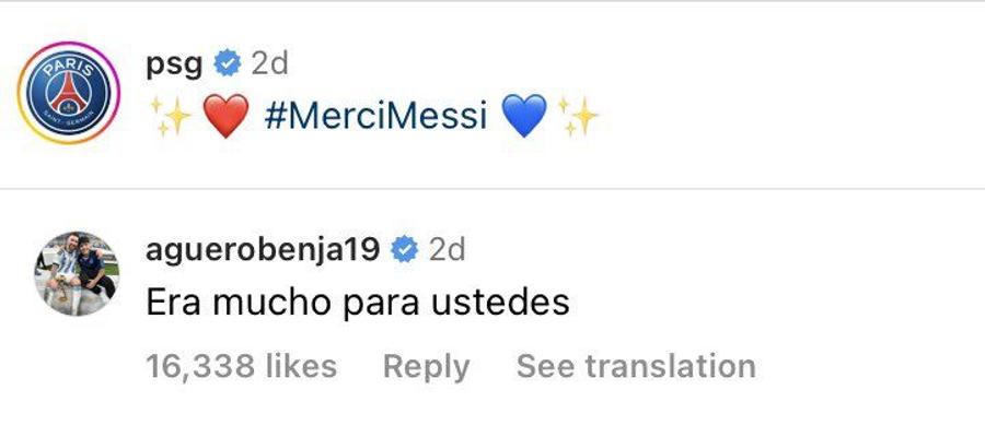 FOTO: Captură TV @Instagram Benjamin Aguero a cucerit internetul cu mesajul postat la anunțul despărțirii dintre PSG și Lionel Messi