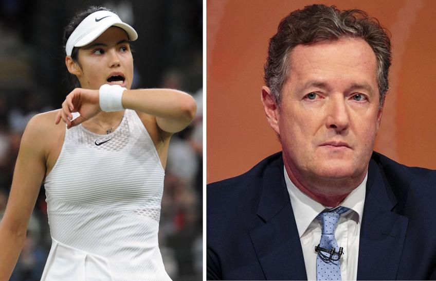 Emma Răducanu, stânga, și Piers Morgan, dreapta